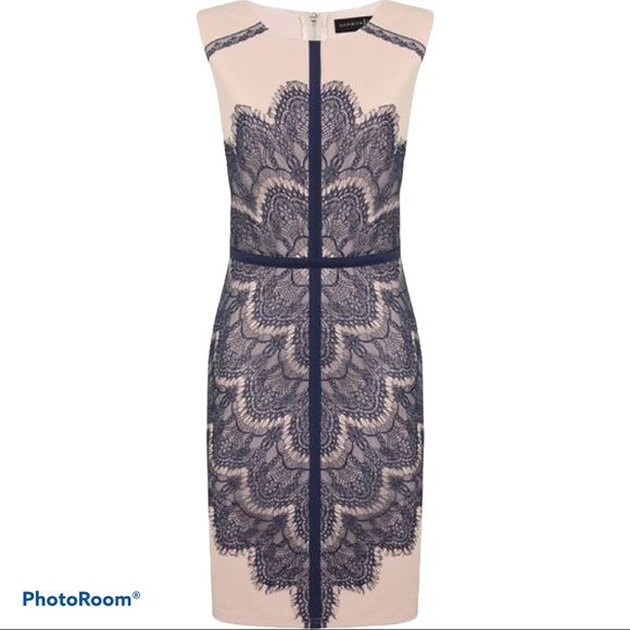 London Dress Company Crystal Nude Navy Lace Dress - Picture 8 of 9